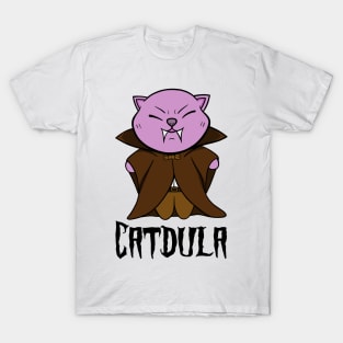 Catdula, cute Halloween Dracula cat - Pink version. T-Shirt